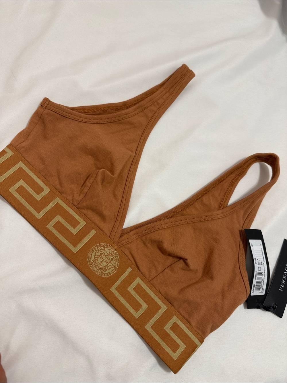 Versace Rust Brown Logo Elastic Triangle Bralette